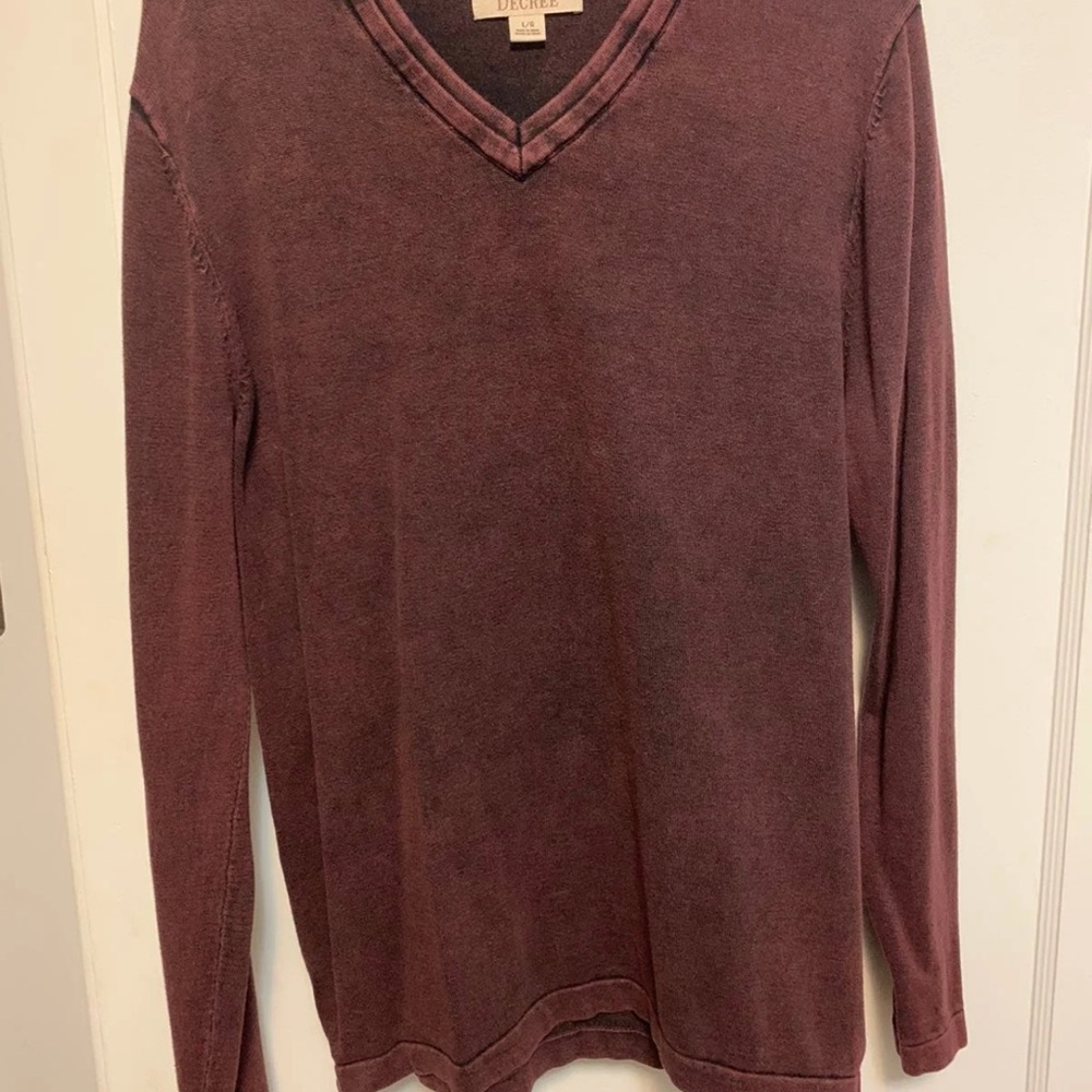 Mens sweater v neck burgundy distressed look